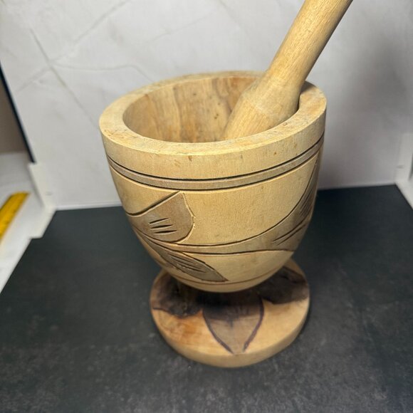 Vintage Hand-Carved Wooden Mortar & Pestle - Picture 1 of 4